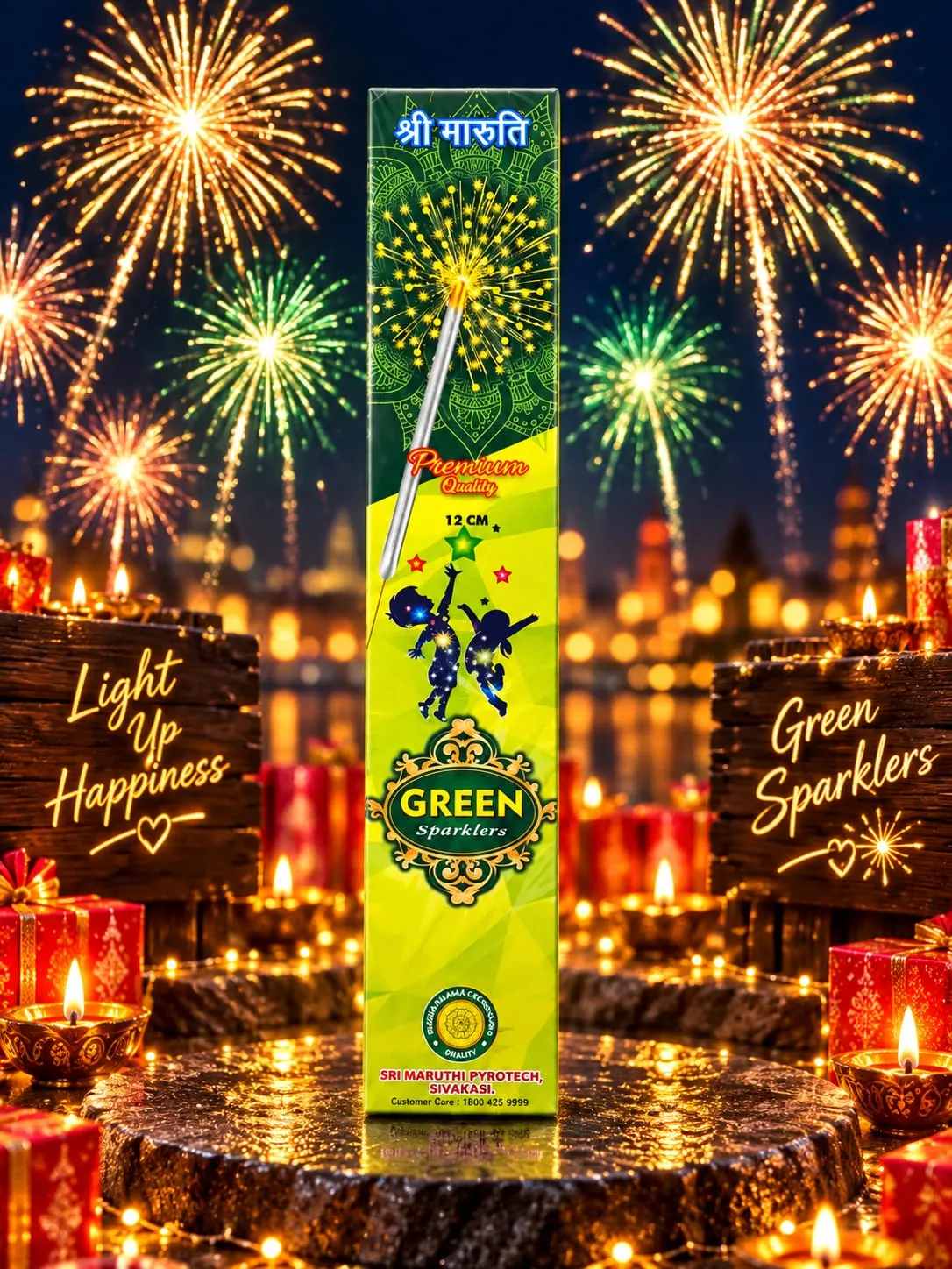 12CM Green Sparklers - Sparklers | AS Pyro Park Sivakasi