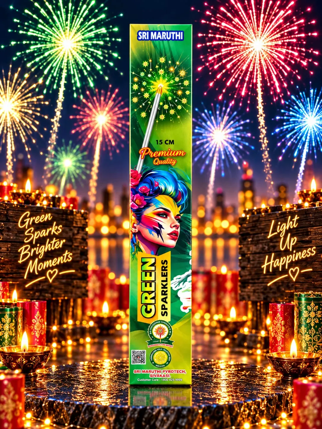 15CM Green Sparklers - Sparklers | AS Pyro Park Sivakasi