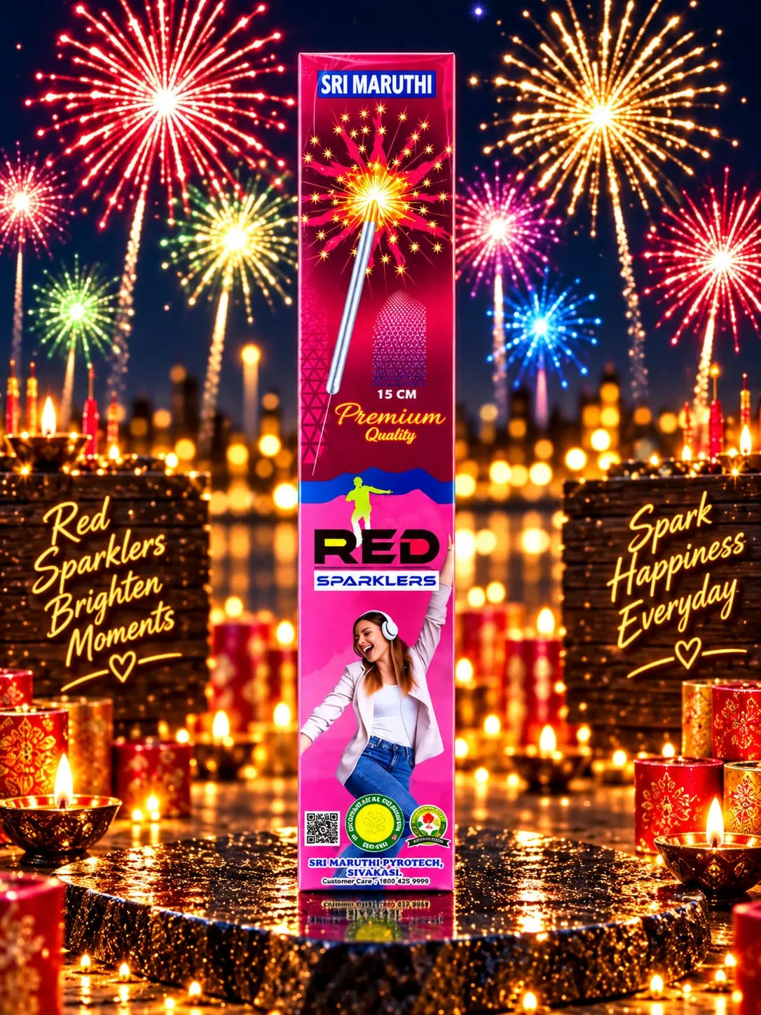 15CM Red Sparklers - Sparklers | AS Pyro Park Sivakasi