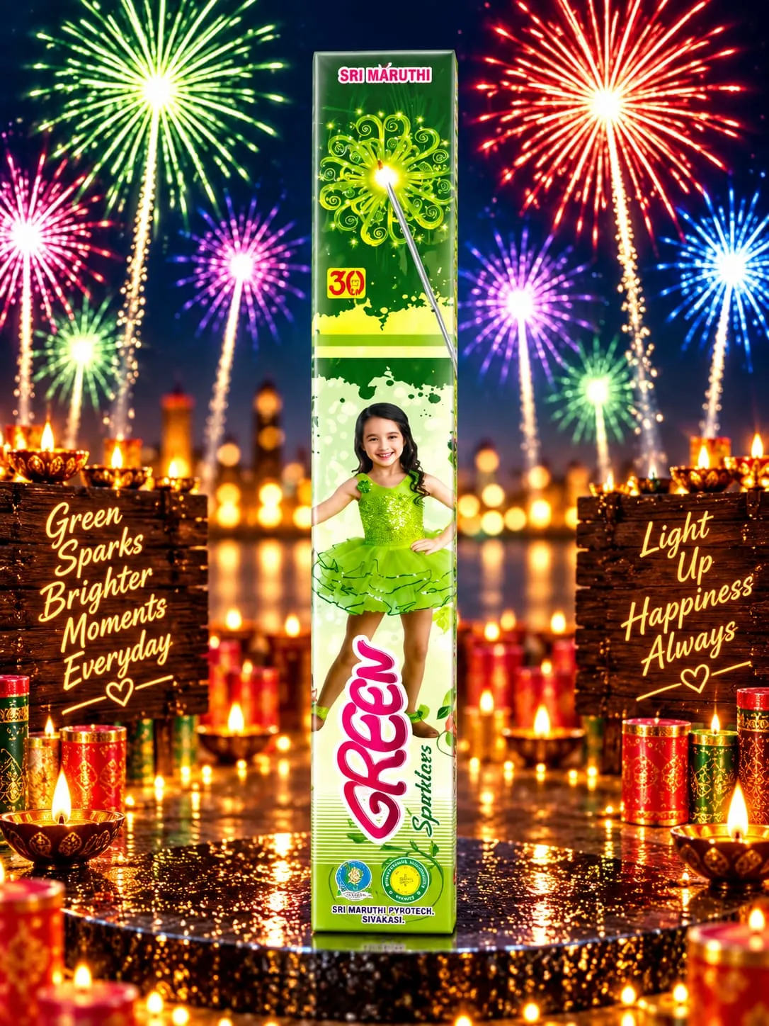 30CM Green Sparklers - Sparklers | AS Pyro Park Sivakasi